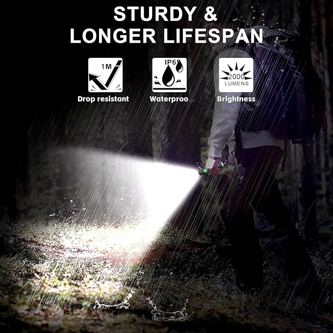 Rechargeable LED Flashligh, USB Magnetic Flashlights with Cob Sidelight, Small Tactical Flashlights 2000LM, Waterproof, Zoomable, Portable Handheld Flash Light for Home, Emergency, Outdoor
