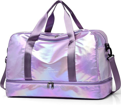 Travel Bag, Gym Bag for Women, Weekender Bags for Women, 40 L Waterproof Duffel Bag, with Shoe and Wet Compartments, Perfect for Gym,Overnight and Travel Use (Purple)