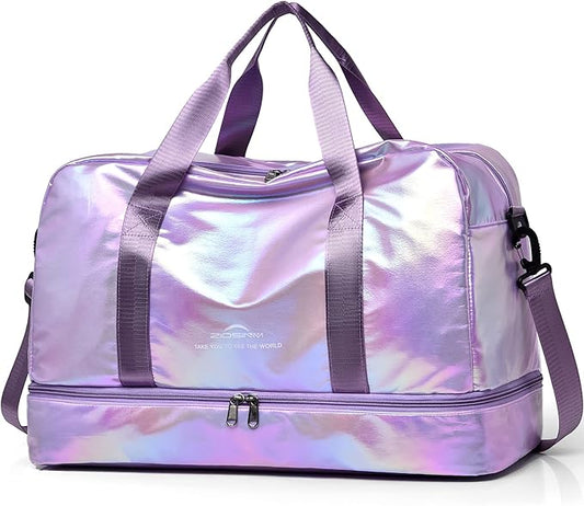 Travel Bag, Gym Bag for Women, Weekender Bags for Women, 40 L Waterproof Duffel Bag, with Shoe and Wet Compartments, Perfect for Gym,Overnight and Travel Use (Purple)