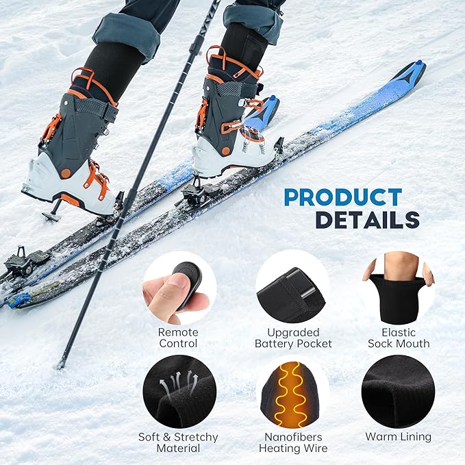 Heated Socks, Remote Control 4000mAh 5V Rechargeable Electric Heated Socks with 3 Heat Settings for Men Women Outdoor Hunting Skiing Camping Warm Winter Socks