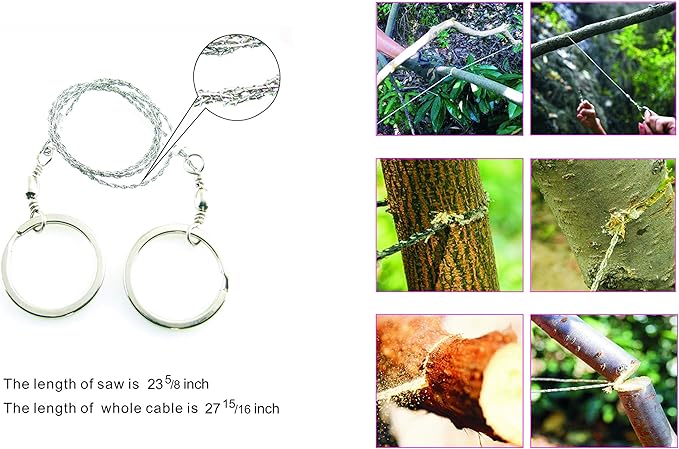 Emergency Fire Starter Magnesium 6 Bags Wax Infused Jute Rope Ferro Rod Striker Saw Wire for Camping Hiking Bushcraft Hurricane + Tin Container