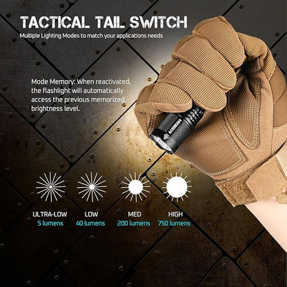 ACEBEAM TAC AA Tactical EDC Flashlight, 750 High Lumens Flashlight Rechargeable, 200 Meters Long Throw Pocket LED Flashlight, Super Bright Small Mini Flashlight, 519A-V1 LED 90+ High CRI Flash Light