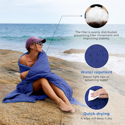 KingCamp Lightweight Camping Blanket - Multifunctional and Warm Quilt with Snap Button, Water Repellent, for Travel, Airplane, Hiking, Picnic
