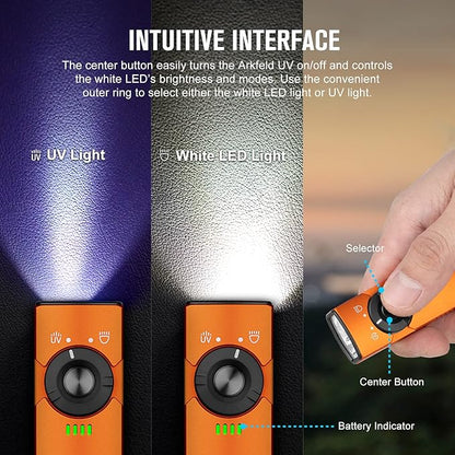 OLIGHT Arkfeld UV 365nm Black Light, 1000 Lumens White LED Flashlight, Rechargeable UV Flashlight for Camping, Outdoors, Emergency, Pet Urine Detection (Neutral White Light: 4000~5000K)