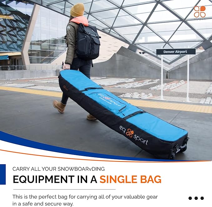 EQ SPORT Snowboard Bag with Wheels - Fully Padded & Waterproof Rolling Snowboard Bag for Air Travel, Boot Bag Included - Fits 2 Boards - Heavy-Duty YKK Zippers - Storage for Snow Gears