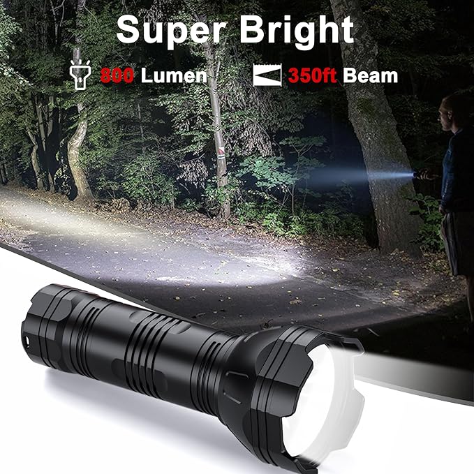 Rechargeable Flashlights, Bright Flashlights High Lumens for Home with 5 Modes, IP68 Waterproof Powerful USB Flashlight, Portable LED Handheld Tactical Flash Light for Camping Hiking Outdoor