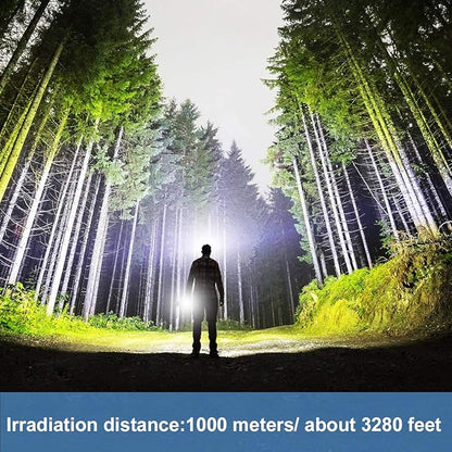 Foleto Rechargeable LED Spotlight Flashlights 120000 High Lumens, Super Bright Flashlight with 4 Modes IPX5 Waterproof, Large Searchlight for Fishing, Hiking and Camping with Tripod