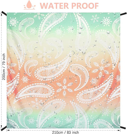 Beach Blanket Sandproof Extra Large Beach Mat Adults Waterproof Quick Drying Sand Free Mat Made by Premium Polyester with 4 Stakes & 4 Corner Pockets for Outdoor Travel Camping Hiking