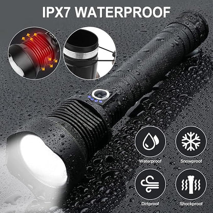 Rechargeable LED Flashlights High Lumens, 90000 Lumens Super Bright Flashlight with 5 Modes & Waterproof, XHP90.2 Powerful Handheld Flashlight for Camping Emergencies