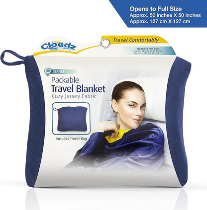 Cloudz Jersey Travel Blanket (50"x50") in A Bag - Blue