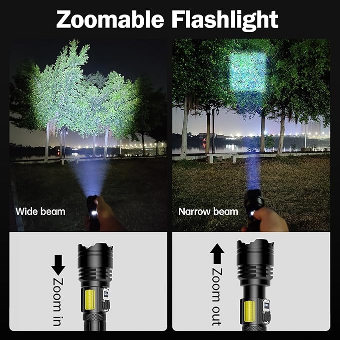 Flashlight High Lumens,280000LM LED Flashlight,XHP160.6 Super Bright Tactical Flashlight,COB Light,5000 mAh Rechargeable Battery, Digital Battery Display, IPX5 Waterproof,USB-C Charging