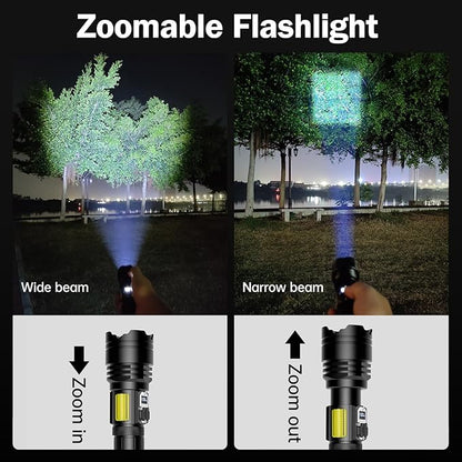 Flashlight High Lumens,280000LM LED Flashlight,XHP160.6 Super Bright Tactical Flashlight,COB Light,5000 mAh Rechargeable Battery, Digital Battery Display, IPX5 Waterproof,USB-C Charging