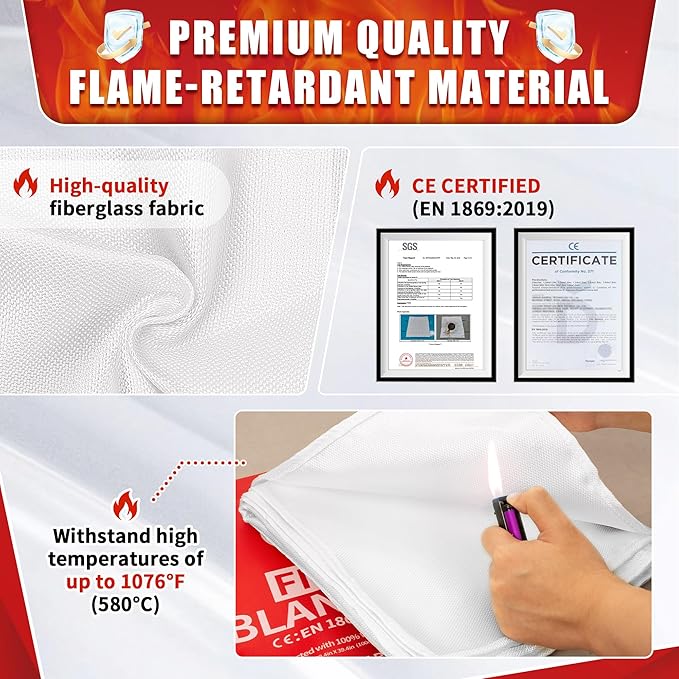 FIXSMITH Fire Blanket for Home and Kitchen, Emergency Fire Blanket-4 Pack, Flame Suppression Fiberglass Fire Blankets for House Camping Car Office Warehouse Emergency Survival Safety - 40 in x 40 in