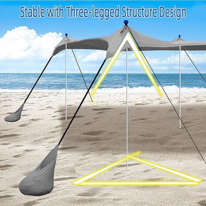 UMARDOO Family Beach Tent Canopy Sun Shade Portable 7×7FT, Large Wind Resistance Beach Sun Shelter Easy Setup with Packable Carry Bag for Outdoor Travel UPF 50+(Gray)