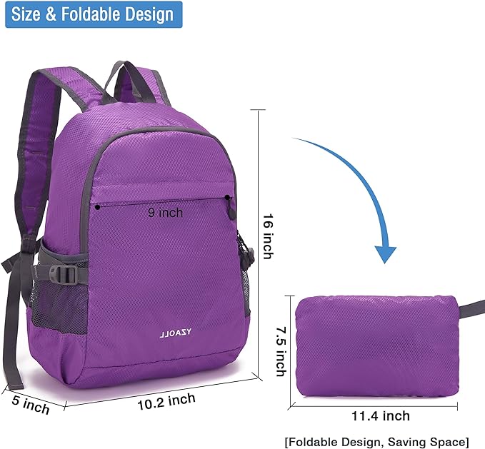 YZAOLL Small Lightweight Packable Hiking Backpack, 20L Hiking Backpack Day Pack for Women Men Travel Camping Vacation,Purple