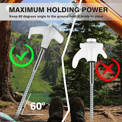 16 Pcs 8" Heavy Duty Metal Threaded Tent Stakes Tent Pegs Ground Stakes Glow in The Dark Drill in Style Ground Anchors Screw in for Yard Camping Garden Canopies Grassland (Hex Tool and Carry Case)