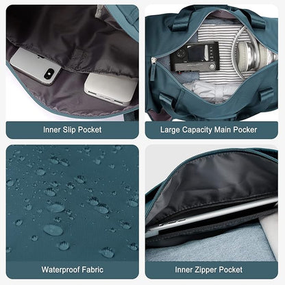 Gym Bag for Women and Men With Wet & Shoe Compartment - Small Duffle for Travel, Sport, Workout, Overnight Weekender - Carry-on Tote - Peacock Blue