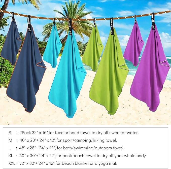 HOEAAS 2 Pack Microfiber Camping Towels, Quick Dry Towel, Super Absorbent Ultra Compact Travel Towel Soft Lightweight Sports Towel for Sweat Fast Drying Towels for Pool,Gym,Hiking,Backpacking,Fitness