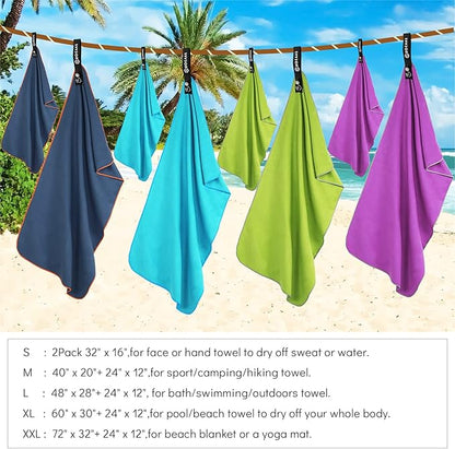HOEAAS 2 Pack Microfiber Camping Towels, Quick Dry Towel, Super Absorbent Ultra Compact Travel Towel Soft Lightweight Sports Towel for Sweat Fast Drying Towels for Pool,Gym,Hiking,Backpacking,Fitness