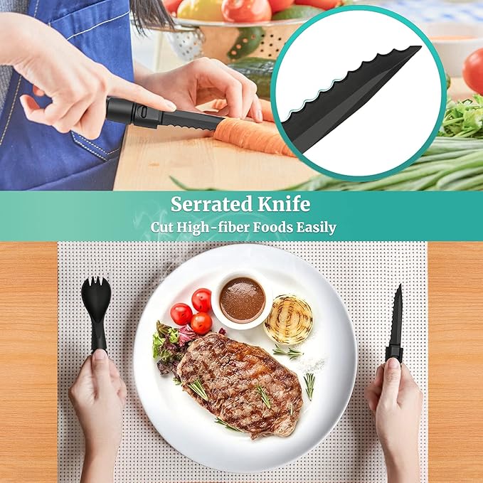 Tactical Spork, Tactical Spork Cutter Combo, 3 in 1 Tactical Camping Utensils, Camping Gear & Camping Flatware with Hidden Cutter, 1 Pack, Black