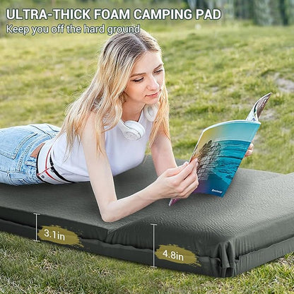 Elegear Self Inflating Sleeping Pad, 3.1" Ultra-Thick Memory Foam Camping Pad with Pillow Fast Inflating in 20s Insulated Camping Mattress Pad 4-Season Camp Sleeping Mat for Camping/Travel/Car/Tent