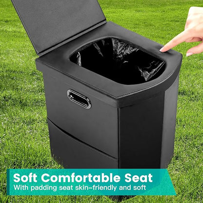 PORMYTRIP Portable Toilet Camping Toilet Foldable Toilet for Car Indoor Outdoor Commode Travel Toilet Portable Toilet for Camping,Tent,Hiking,Boating,Long Road Trips,Traffic jam,Home X-Large Black