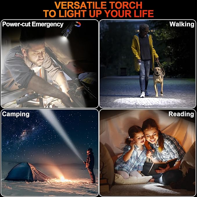 Rechargeable Flashlights High Lumens, Super Bright Small LED Flash Light, 26 Hours Long Lasting, 4 Lighting Modes, Magnetic Zoomable Pocket Flashlight for Emergencies Home Camping (2 Pack)