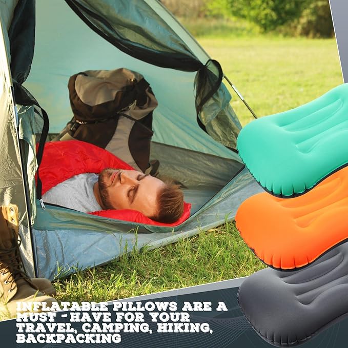 Yulejo 3 Pcs Inflatable Camping Travel Pillow Ultralight Inflating Pillows Lightweight Portable Backpacking Pillow for Neck Lumbar Support Camp Hiking Sleeping, 3 Colors