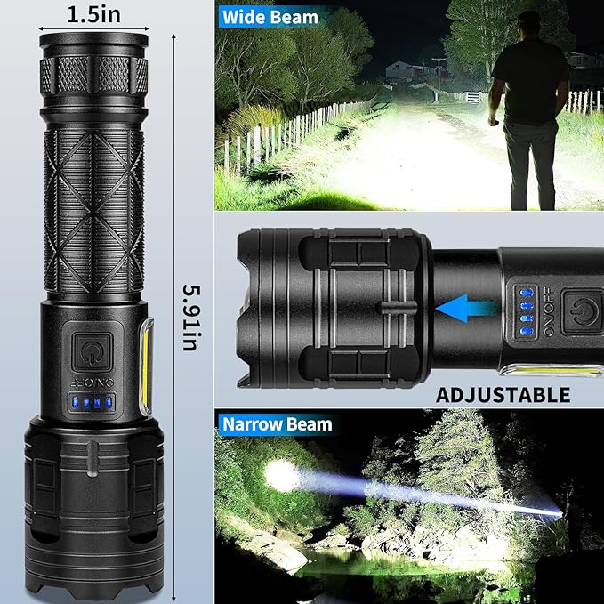 Rechargeable LED Flashlights High Lumens, 990000 Lumen Super Bright Flashlight with 7 Modes & Waterproof, Powerful USB Rechargeable Handheld Flash Light for Camping Home