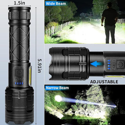 Rechargeable LED Flashlights High Lumens, 990000 Lumen Super Bright Flashlight with 7 Modes & Waterproof, Powerful USB Rechargeable Handheld Flash Light for Camping Home