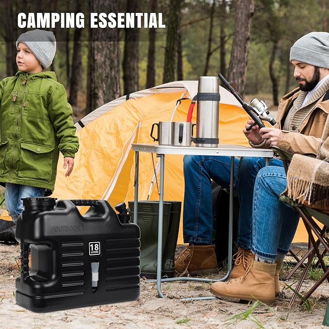 Camping Water Jug, Camping Water Container,4.76 Gallon BPA Free Water Storage with Spigot, Large Water Tank,Portable Emergency Water Storage for Camping,Car, Hiking, Hurricane Supplies.Black