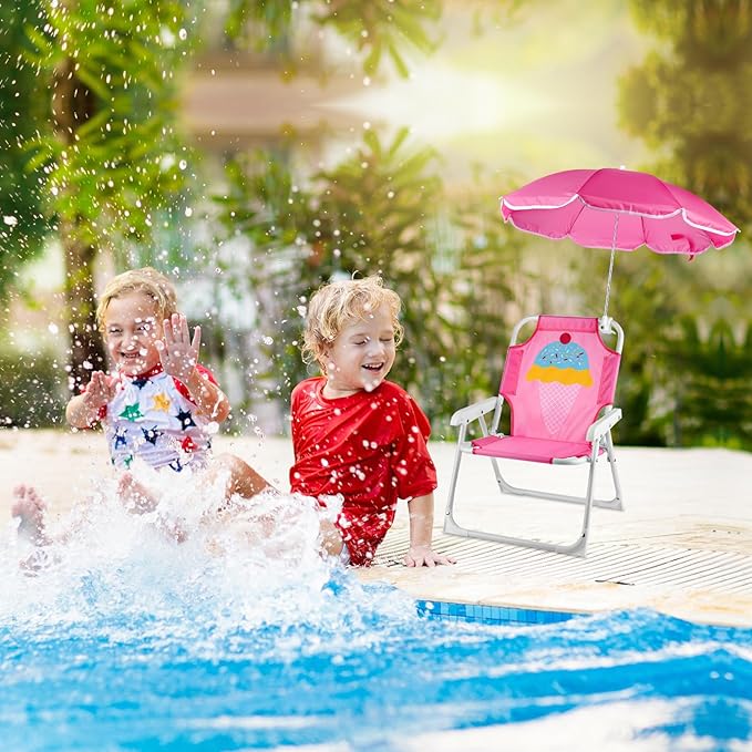 PLULON Kids Beach Chair with Umbrella Folding Lawn and Camping Chair with Summer Shade Children's Beach Chair for Beach Pool Travel Outdoor（for 1-5 Years Old）