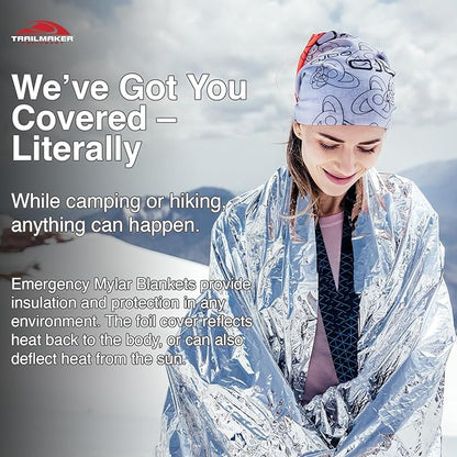 10 Pack Mylar Emergency Thermal Blankets for Survival, Thick Reusable Mylar Space Blankets Bulk 52x84 Emergency Foil Blankets for Warmth, Camping, Runners, Spa, First Responders