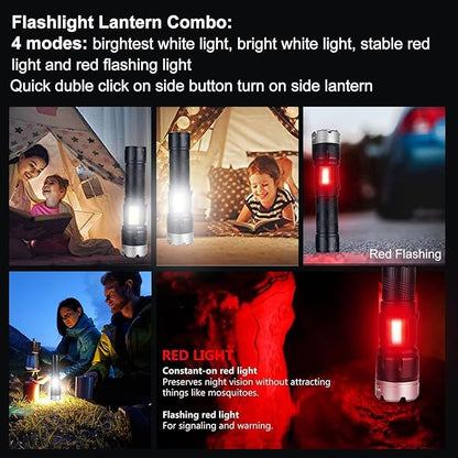 Worlds Smallest Brightest Flashlight High Lumen 5000 Military Rechargeable Zoom Searchlights Lantern Combo with Red Light Optional for Kids Camping Hiking Daily Use Car Hunting Fishing, Black