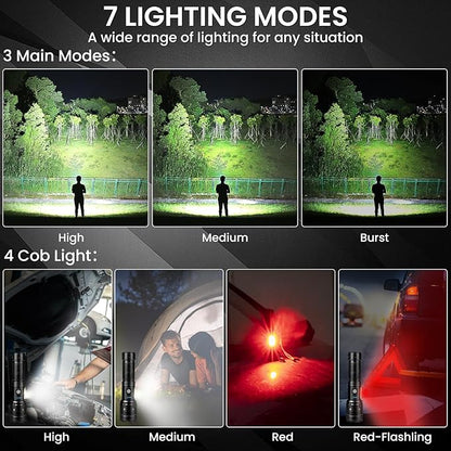 Rechargeable Flashlight 990000 High Lumens, Super Bright LED Flashlight with 7 Modes, Waterproof Powerful Flash Light for Camping, Home, Emerge∩cies (Black)