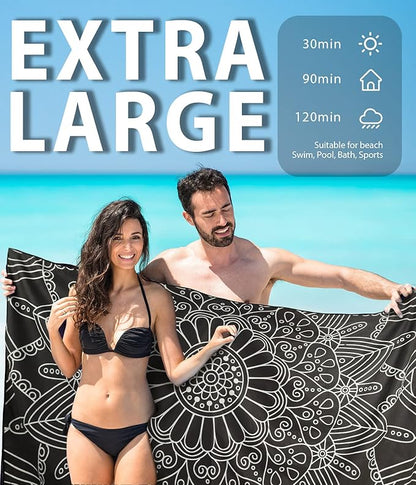Microfiber Beach Towel – Quick Dry Lightweight Sand Free Oversized Large Towel Accessories Travel Must Swim Pool Yoga Camping Summer Cruise Ship Essentials Compact Sandproof Gift Art Mandala(71" 32")