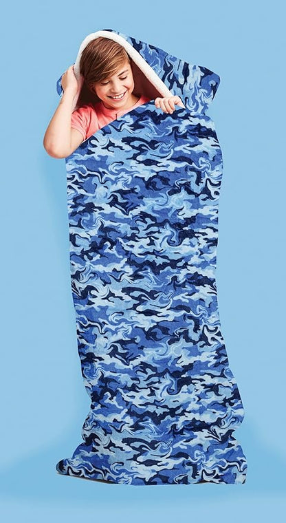 iscream 73" x 25" Faux Sherpa-Lined Plush Fleece Zippered Sleeping Bag - Fun & Games Collection