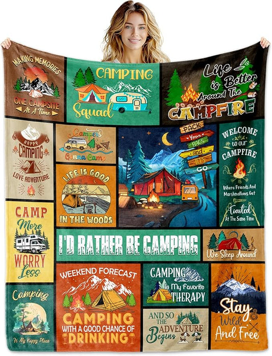 Camping Lovers Gifts, Camping Gifts for Women/Men, Camping Throw Blanket 60"X50", Blanket for Camping, Camping Gifts, Camper Gifts, Gifts for Campers, Rv Gifts for Women Birthday Christmas