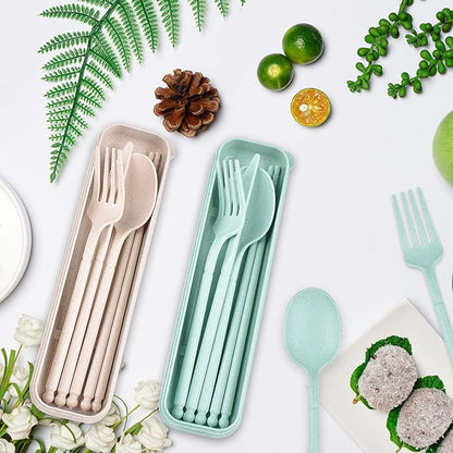 Camping Utensil Set, Reusable Utensils Set with Case, Plastic Cutlery Set Forks Spoon Tableware Chopsticks, Portable Cutlery Set for Travel Picnic Camping or Daily Use