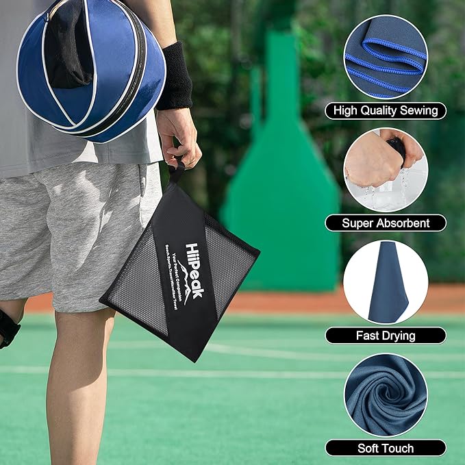 HiiPeak Quick Dry Towel - 2 Pack Microfiber Towels - Travel Towel Super Absorbent & Lightweight for Camping, Beach, Sports, Gym, Backpacking, Hiking and Yoga (NavyBlue & LightGray, 32 * 16" 2pcs)