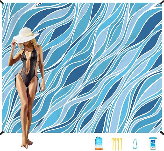Beach Blanket Oversized Extra Large78 X 110",Waterproof Sandproof Beach Blanket 2-8 Adults Lightweight Durable for Travel Camping Hiking Picnic