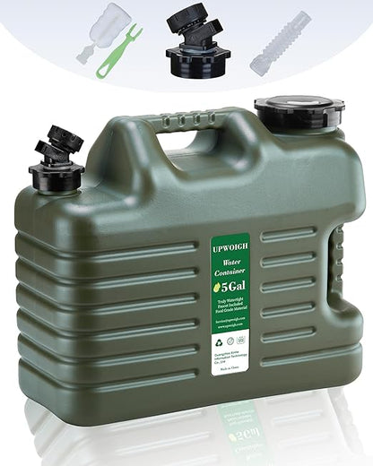 5 Gallon Water Jug, Camping Water Container, Truly No Leakage Water Storage, Large Military Green Water Tank,BPA Free Portable Emergency Overlanding Gear for Outdoors Hiking