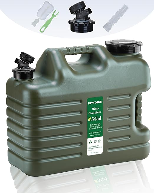 5 Gallon Water Jug, Camping Water Container, Truly No Leakage Water Storage, Large Military Green Water Tank,BPA Free Portable Emergency Overlanding Gear for Outdoors Hiking