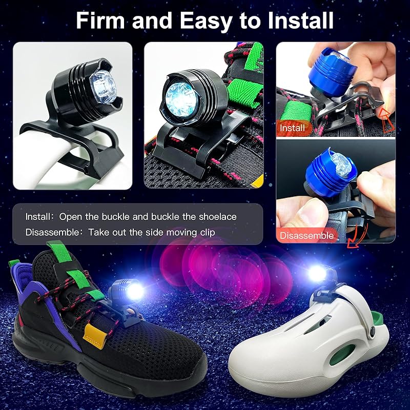 Running lights for runners,Lights for walking at night,IPX5 Running shoe lights waterproof,Shoe light,2Pcs Shoe headlights Used for Dog Walking, Walking Tours Camping, Suitable for Adults Kids(Silver)