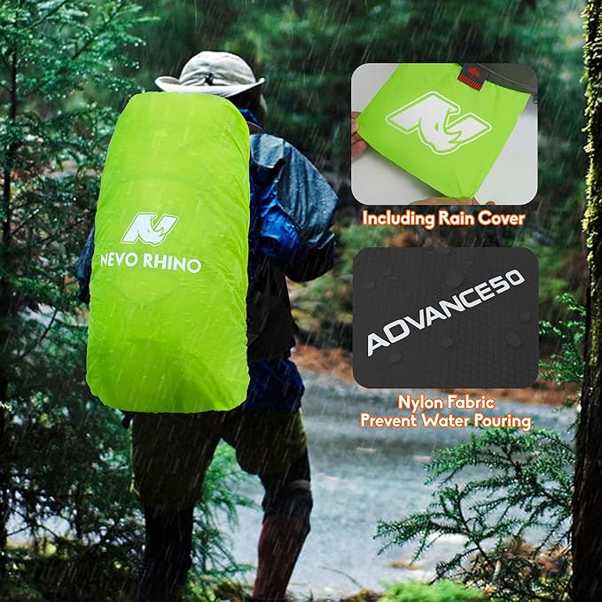 N NEVO RHINO Waterproof Hiking Backpack 50L/60L, Camping Backpack with Rain Cover, Hiking Travel Mountaineering Backpack