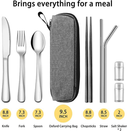 Travel Utensils Set with Splash-poof Bag, Portable Cutlery for Work, Reusable Camping Silverware Utensil, 18/0 Stainless Steel Flatware for Adult Lunch Picnic Hiking EDC Gadgets Lunch Box