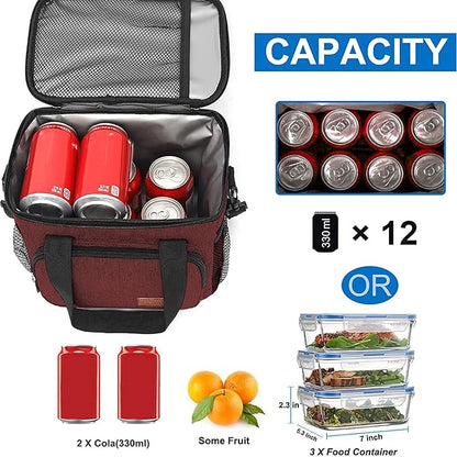 Femuar Lunch Bags for Women/Men, Insulated Lunch Bag for Work Office Picnic - Lunch Cooler Bag Leakproof Lunch Box with Adjustable Shoulder Strap - Red
