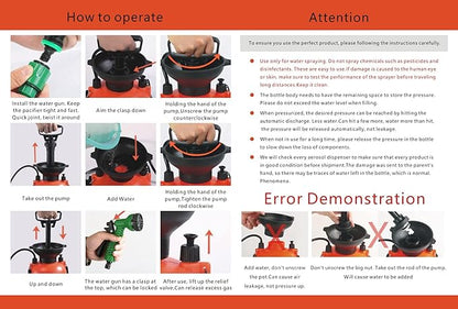 CLICIC 0.52 Gallon Pressure Sprayer with 7 Spray Modes, Camping Shower with Removable Hose and Shower Head for Camping Outdoor Traveling Hiking and Pet Bath 2L
