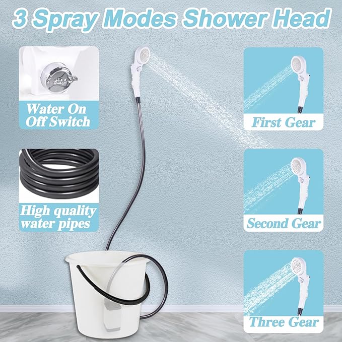 Upgrade Portable Camping Shower, Portable Shower for Camping, Outdoor Camp Shower Pump with 5200mAh Battery, 90 Mins Shower Time, Electric Shower Pump for Outdoor Bathing Pet Cleaning Garden Watering