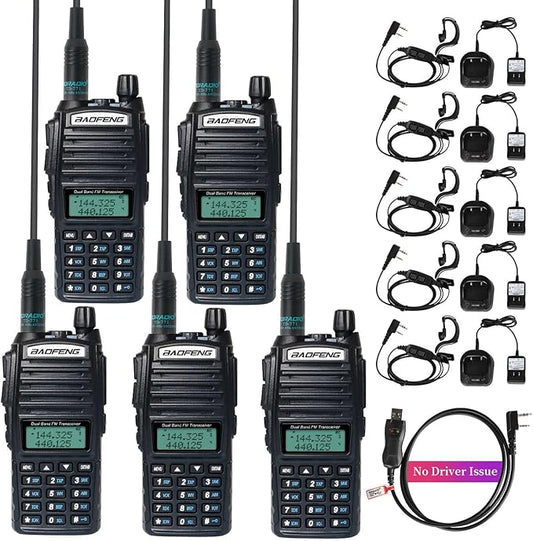 BaoFeng Radio BaoFeng UV-82 Ham Radio 144-148/420-450Mhz 2 Way Radio with FTDI Programming Cable Long Range Dual Band Two-Way Radio Walkie Talkie (5 Pack-Black)